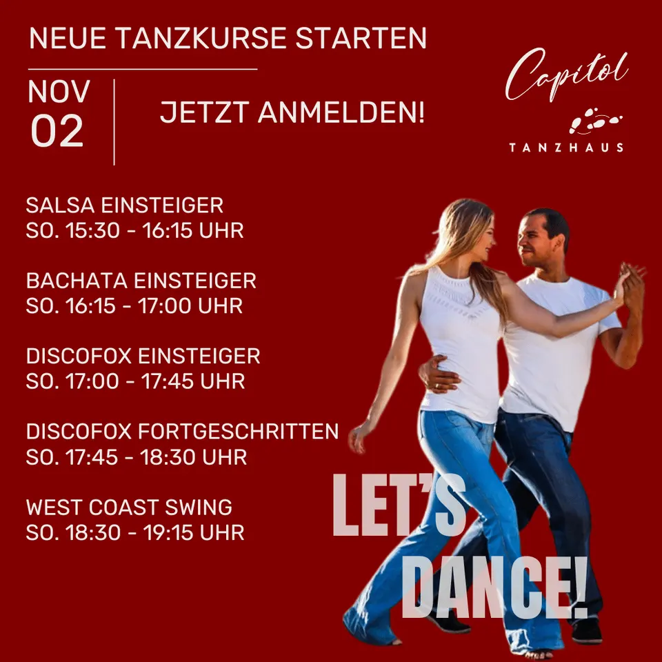 Kursstarts: Salsa, Bachata, Discofox und West Coast Swing – So, 2.11.