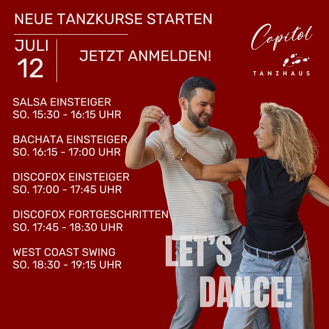 Kursstarts Salsa, Bachata, Discofox und West Coast Swing im Juli
