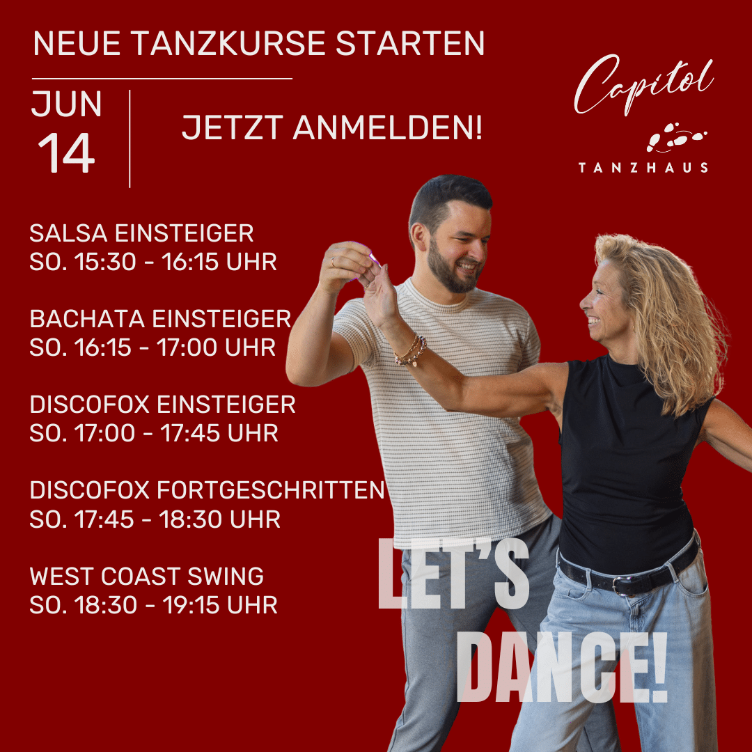 Kursstarts Salsa, Bachata, Discofox und West Coast Swing